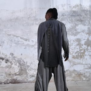 Black Menswear Shirt Boho Men Ceremony Outfit Sustainable